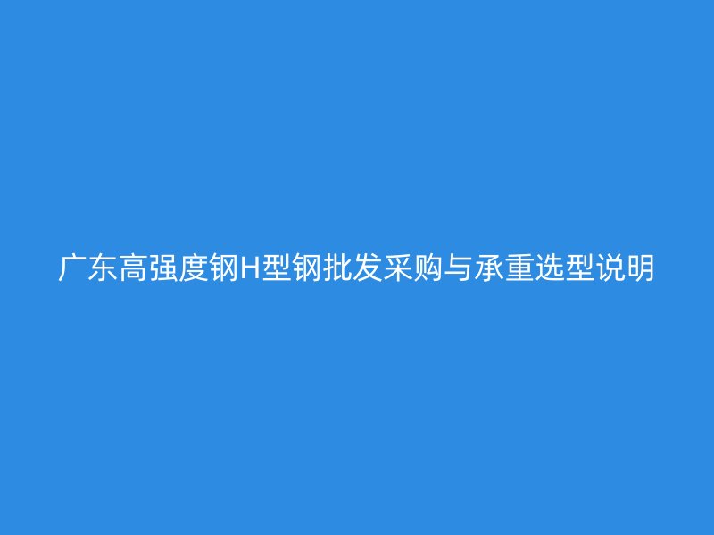廣東高強度鋼H型鋼批發采購與承重選型說明