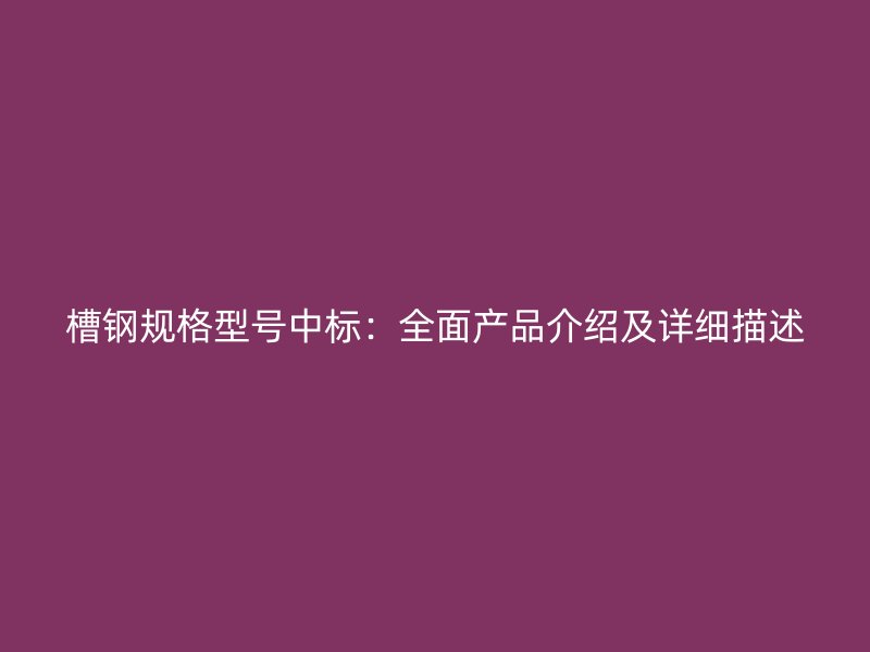 槽鋼規格型號中標：全面產品介紹及詳細描述
