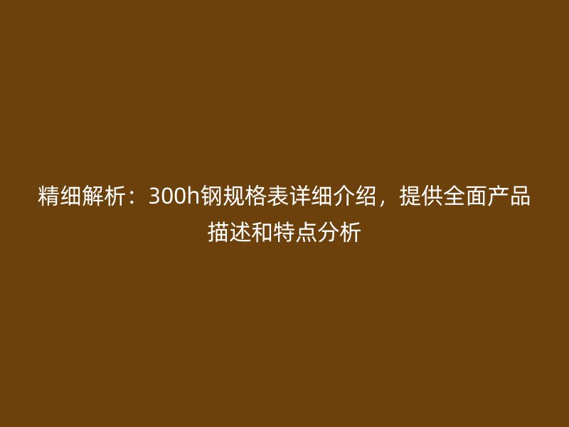 精細解析：300h鋼規格表詳細介紹，提供全面產品描述和特點分析